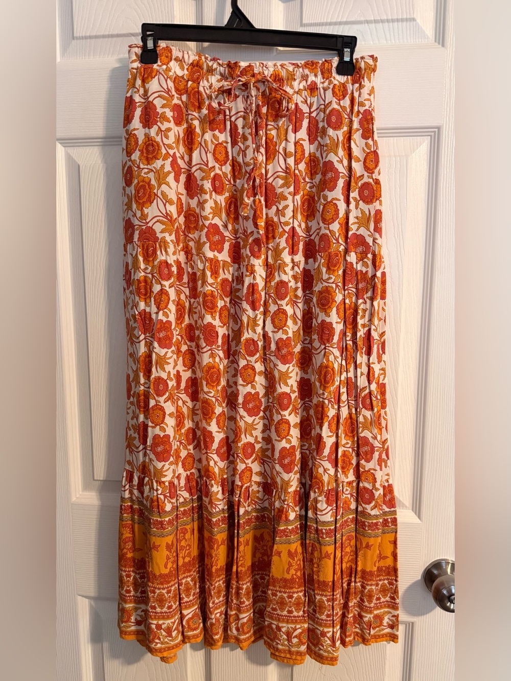 Floral Tiered Maxi Skirt in Cream and Rust